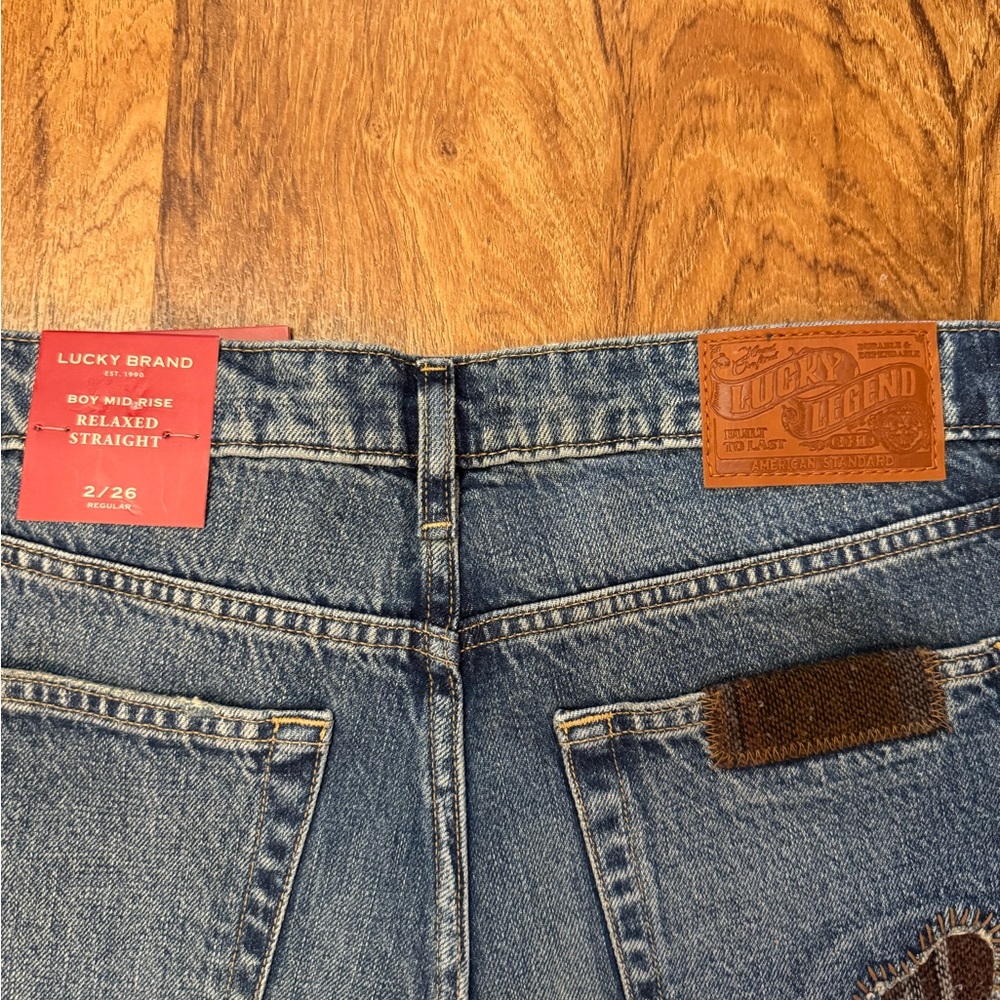 NWT. Lucky Brand Boy Midrise Relaxed Straight Patchwork Jeans. 2/26 R. - Picture 12 of 14